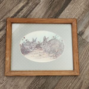 Vintage House Of Lloyd Framed Bunny Rabbit Picture Artwork Decoration USA 11x9